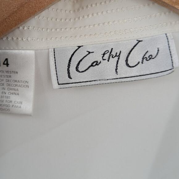 Vintage Kathy Che White Button Front Long Sleeve Blouse Size 14 Semi Sheer Y2k - Picture 3 of 4
